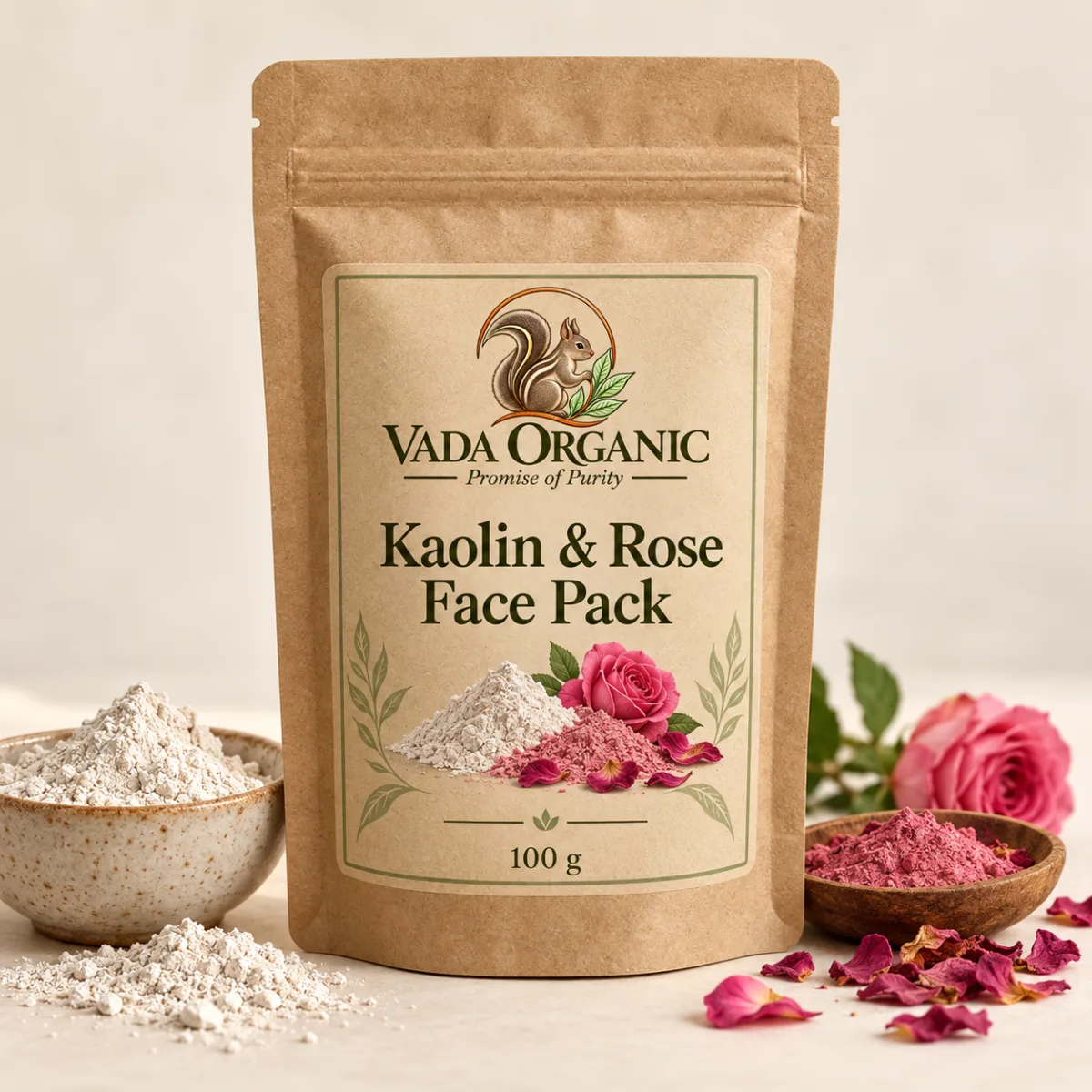Vada Organic Kaolin & Rose Face Pack 100 g proposed packaging