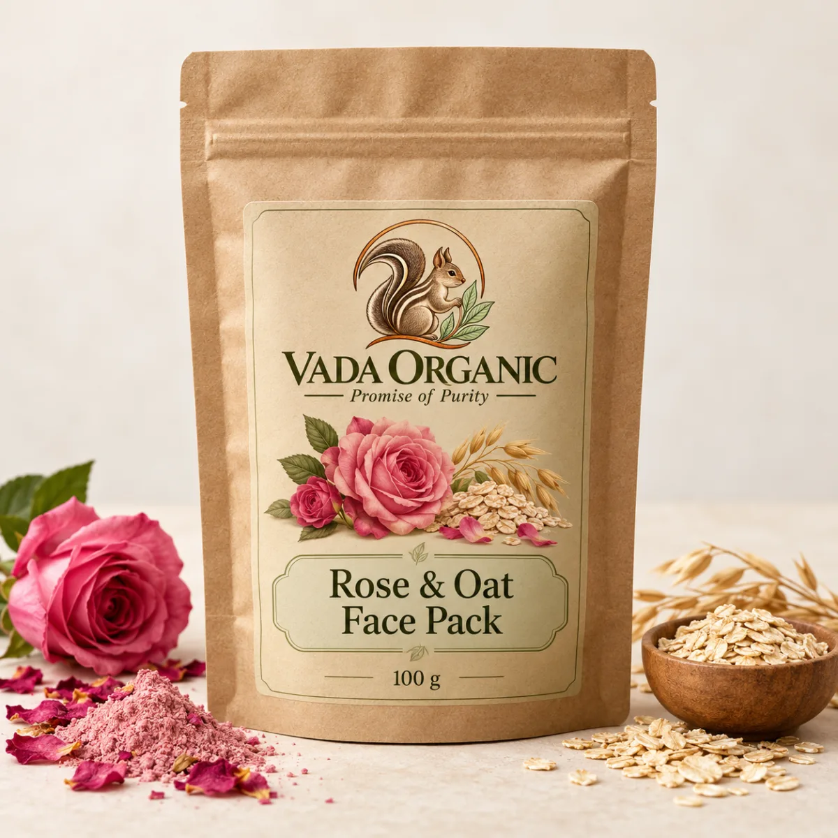 Vada Organic Rose & Oat Face Pack 100 g proposed packaging