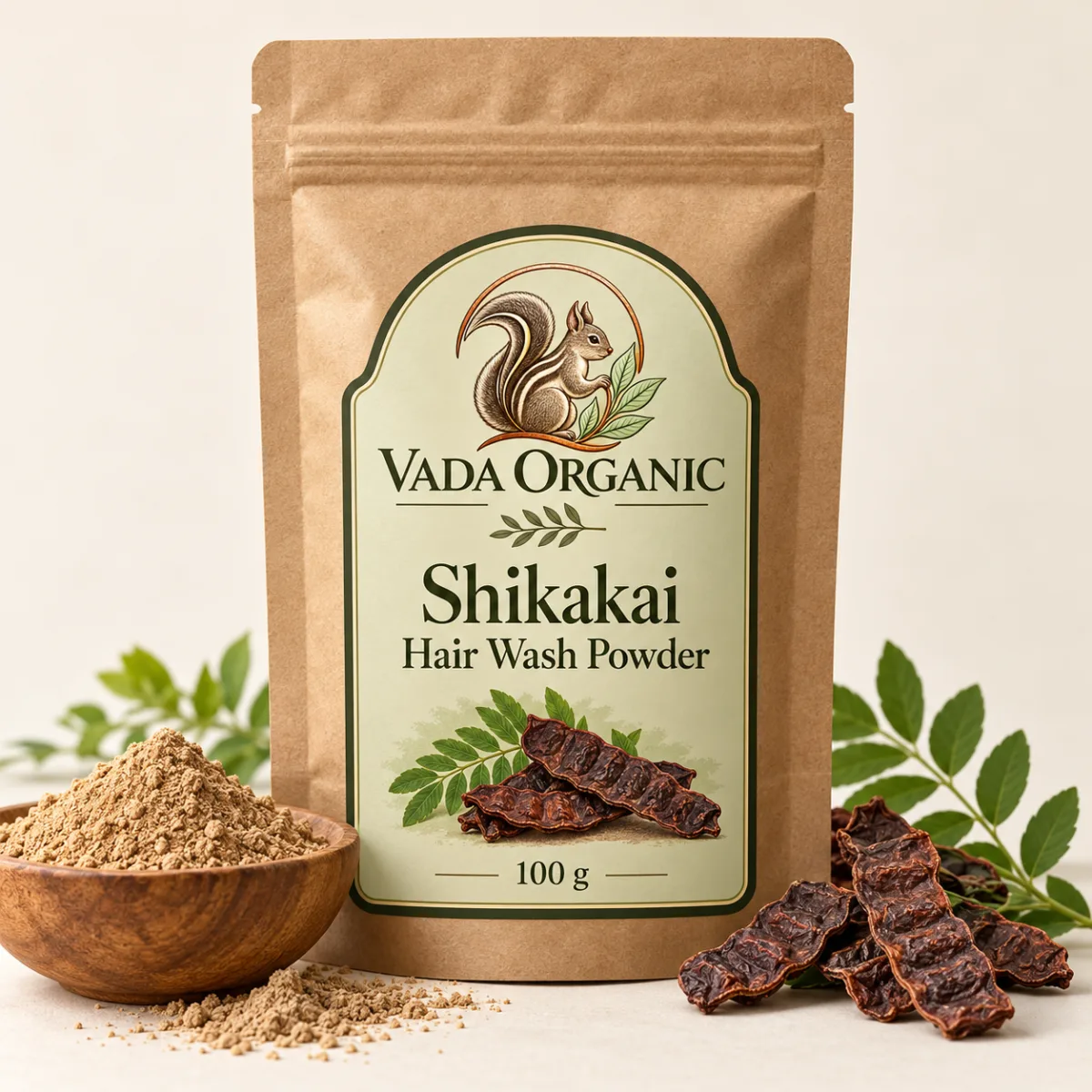 Vada Organic Shikakai Hair Wash Powder 100 g packaging concept