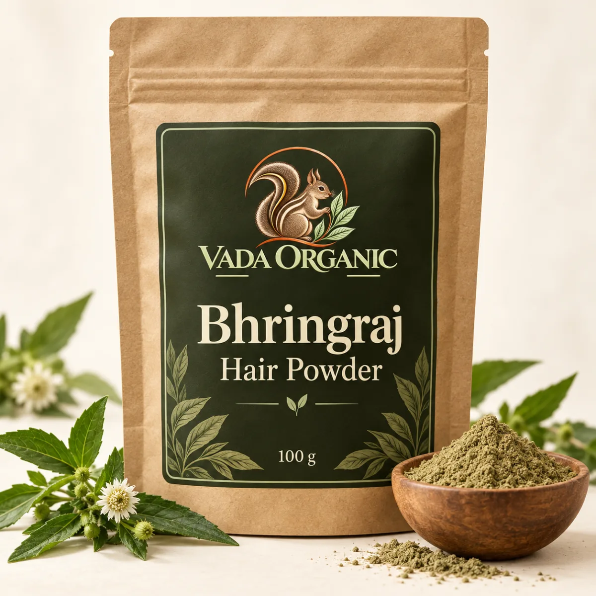 Vada Organic Bhringraj Hair Powder 100 g packaging concept